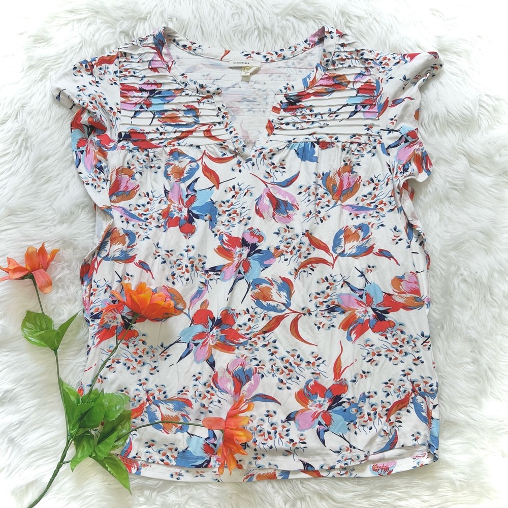 Anthropologie Floral Blouse - Red, Blue, Orange